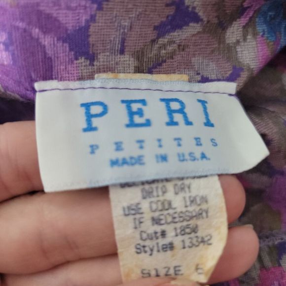 Peri Petites Vintage Button Up Belted Dress ~ Sz 6 ~ Purple ~ Midi ~ Long Sleeve - Picture 6 of 7